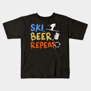 Ski Beer Repeat Funny Distressed Kids T-Shirt